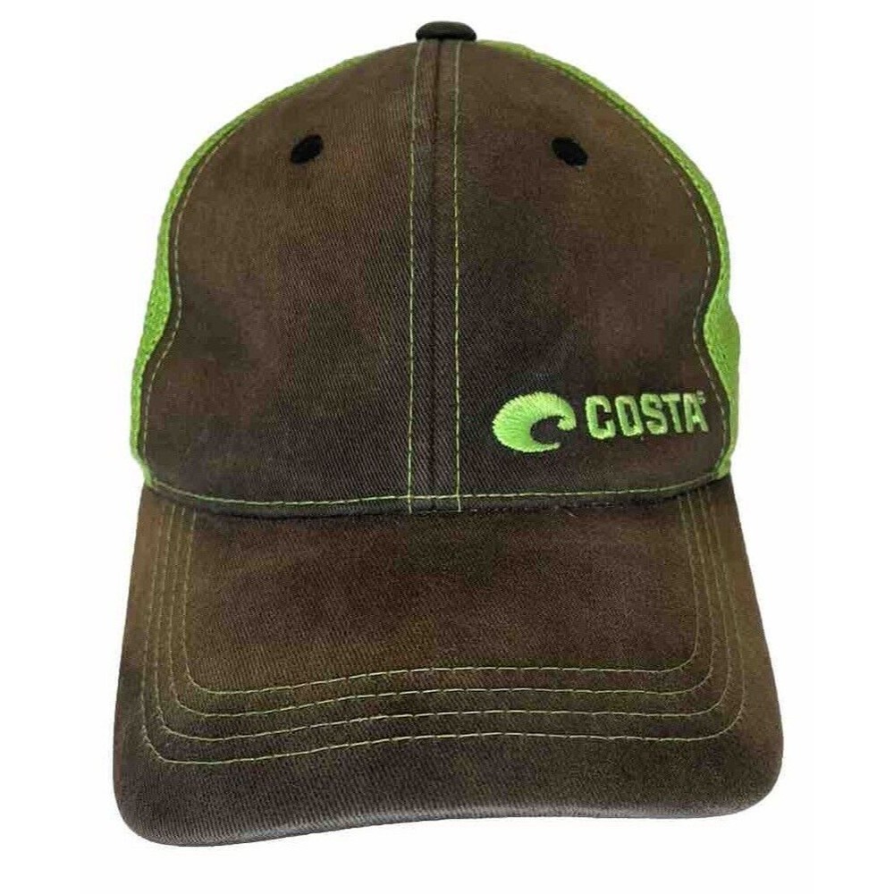 Costa Del Mar Brown And Neon Green Hat Mesh back Adjustable